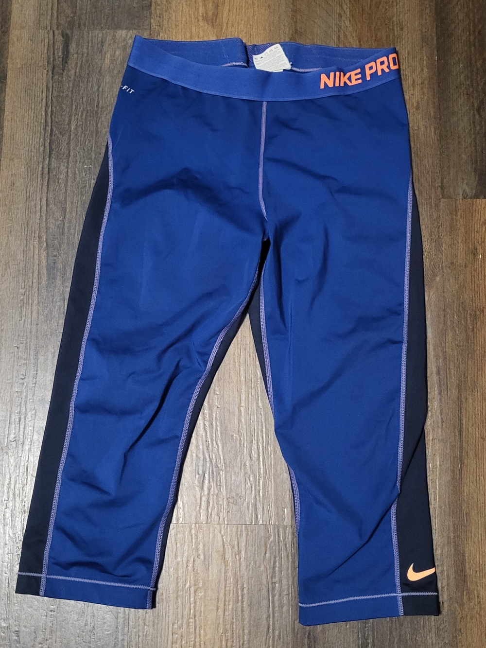 Nike Royal Blue & Black Pro Crop Capris with Orange Swoosh